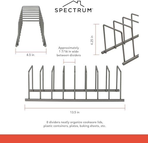 Spectrum Diversified Euro Kitchen Organizer for Plates, Cutting Boards Bakeware, Cooling, Pots & Pans, Serving Trays, Reusable Containers, and Lids Holder Rack, Industrial Gray
