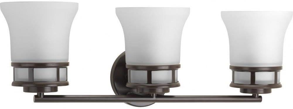 Progress Lighting Cascadia 3-Light Bath Vanity, Steel, Antique Bronze, Etched Glass Shade
