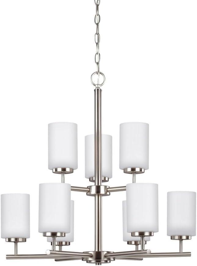 Oslo Sleek 9-Light Brushed Nickel Chandelier with Opal Etched Glass