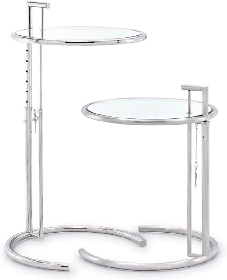 Adjustable Round Clear Glass and Metal Side Table