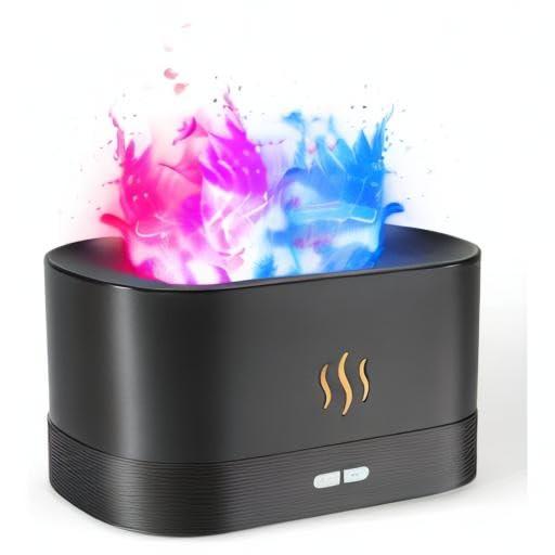 Colorful Flame Air Aroma Diffuser Humidifier, Upgraded 7 Flame Colors Noiseless Essential Oil Diffuser for Home,Office,Yoga with Auto-Off Protection 180mL (8Hours Black)