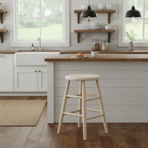 24" Scooped Seat Counter Height Barstool Unfinished - International Concepts: Solid Wood, Round, Backless