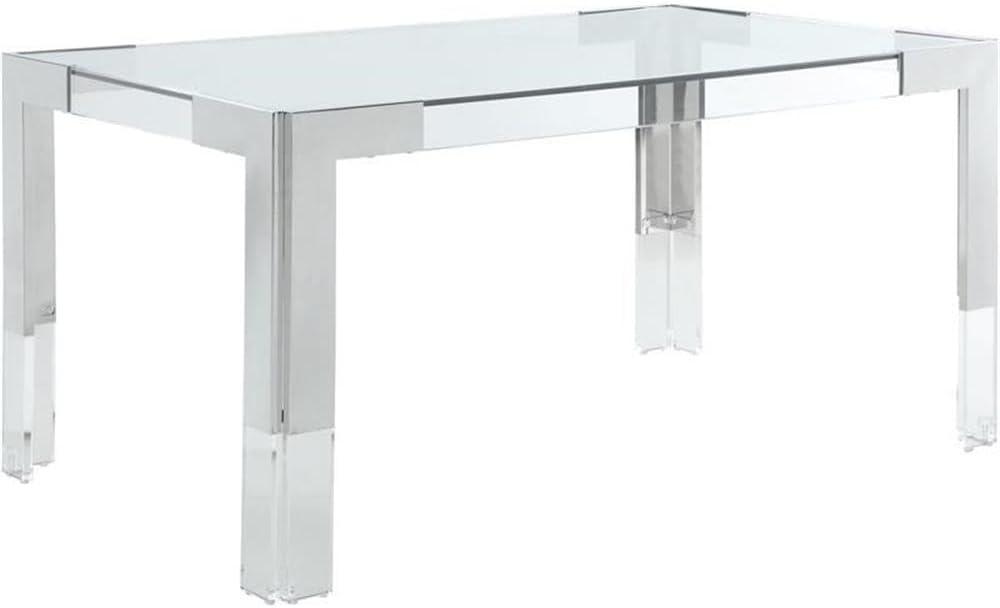 Luxe Chrome and Acrylic 60" Contemporary Glass Dining Table