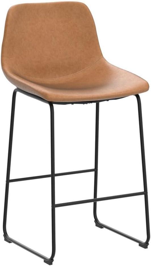 WM 26 inch Counter Height Bar Stools Set of 4, Modern Faux Leather High Barstools with Back and Metal Leg, Bar Chairs for Indoor & Outdoor, Brown