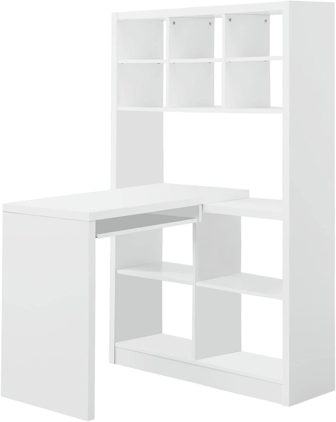 Transitional White Corner Home Office Desk with Keyboard Tray and Shelving