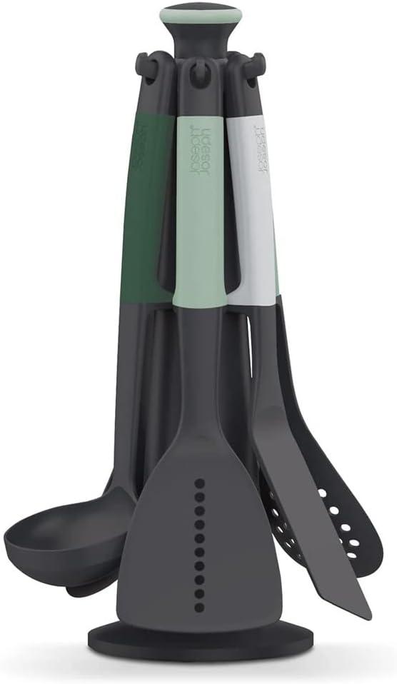 Sage Green 6-Piece Kitchen Utensil Set with Rotating Stand