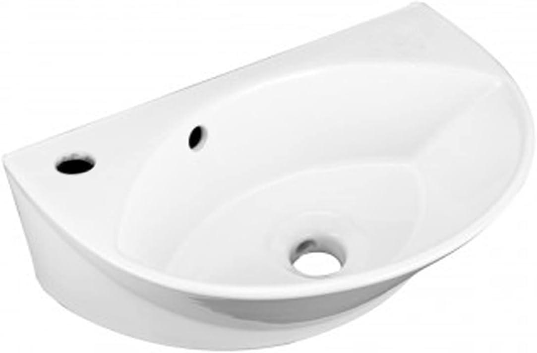 Small Wall Mount Sink White Porcelain with Overflow and Left Side Faucet Hole