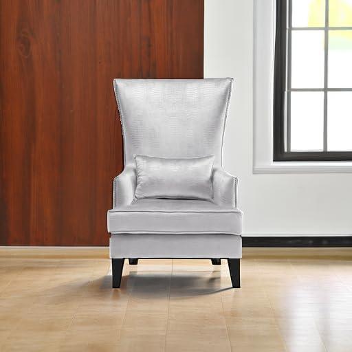 Silver Croc Velvet Wingback Accent Chair with Nailhead Trim