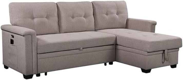 Bowery Hill Reversible Sleeper Sofa with Storage/USB Charging Port in Gray