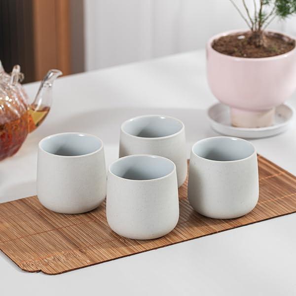 TEANAGOO Ceramic Japanese Tea Cup, 7.2Oz / 205 ml, Lt.Grey, H5, 4 Pcs/box, Occupied Japan Tea Cups, Chinese Tea Cup, Asian Tea Cups, Asian Tea Cups no Handles, korean tea cup Ceramic Cup for Tea