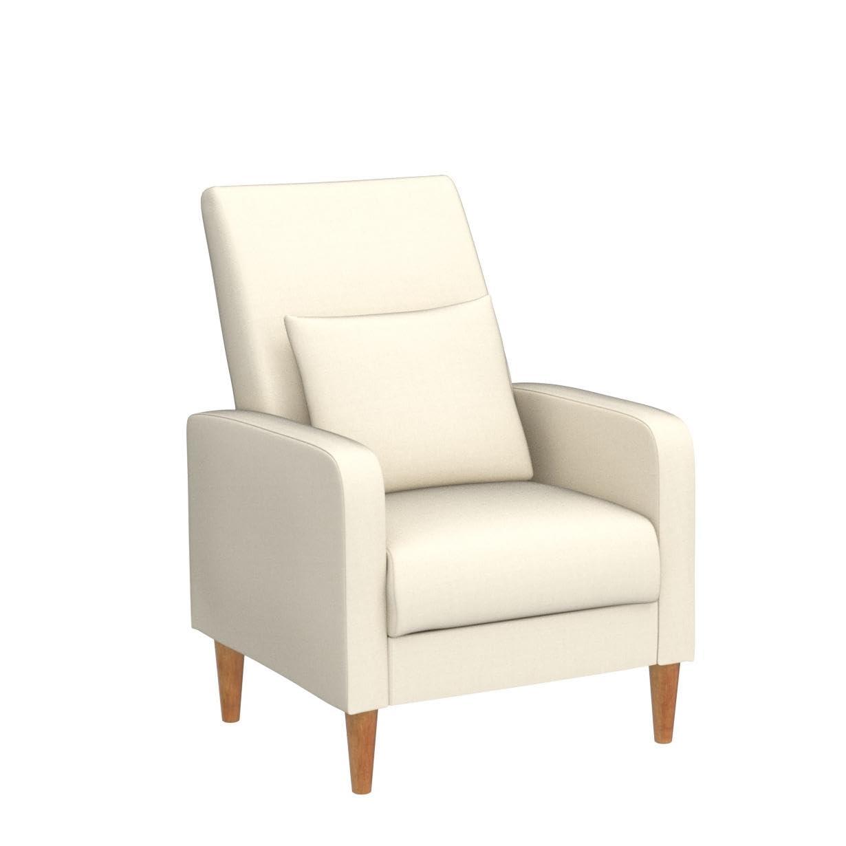 Hokku Designs Modern Upholstered Accent Chair Armchair with Pillow, Fabric Reading Living Room Side Chair,Single Sofa with Lounge Seat and Wood Legs,