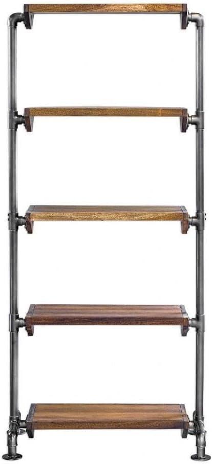 Uttermost Rhordyn 4-Shelf Wood and Metal Bookcase in Walnut and Gunmetal