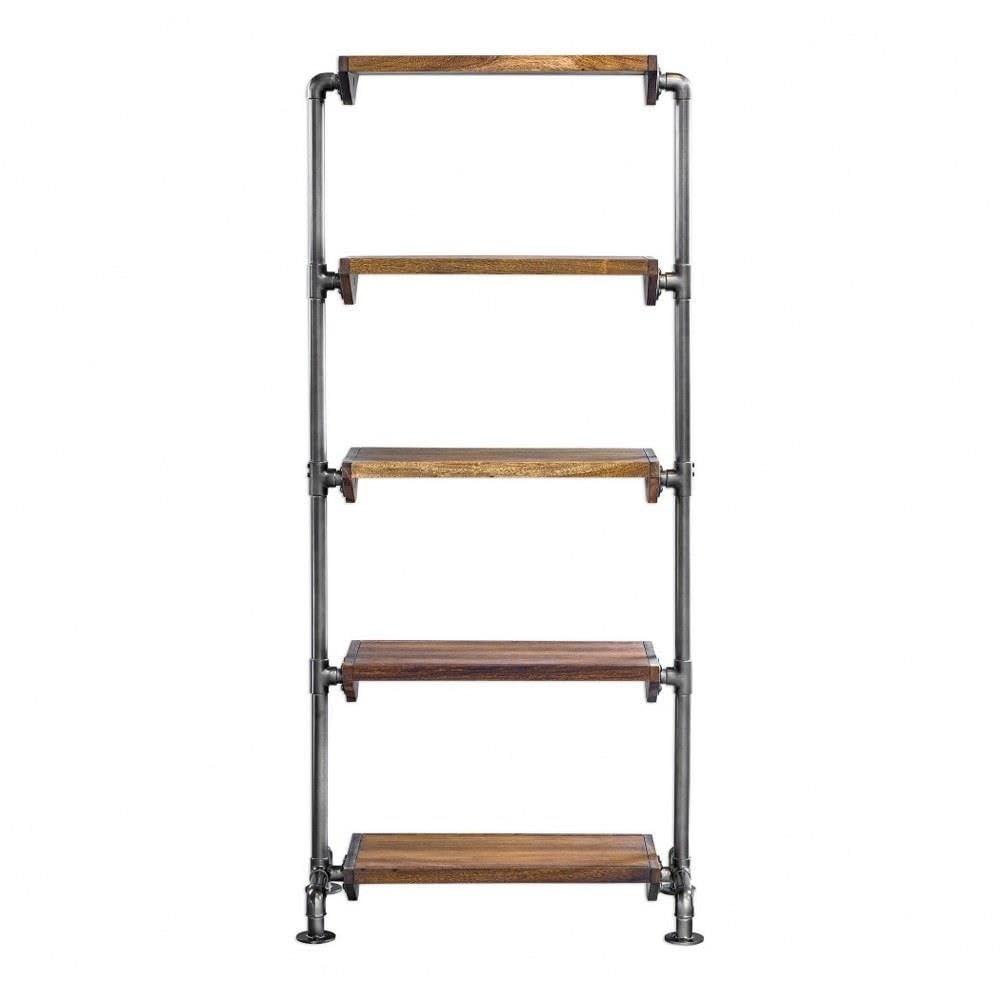 Uttermost Rhordyn 4-Shelf Wood and Metal Bookcase in Walnut and Gunmetal