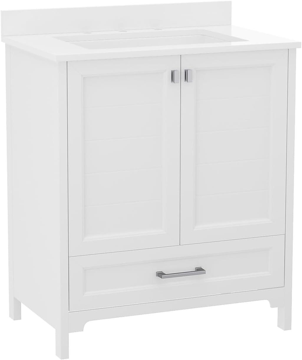 Flash Furniture 30 Inch Bathroom Vanity with Undermount Sink, Cabinet, and Drawer in White