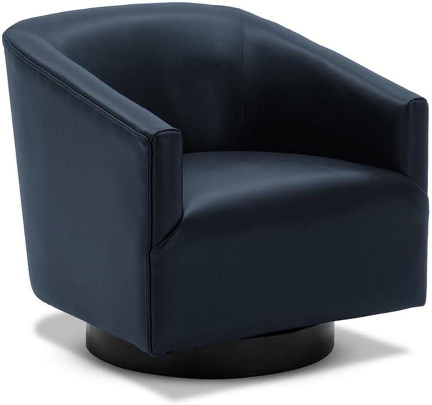 Comfort Pointe Gaven Wood Base Swivel Accent Chair Midnight Blue: Durable Faux Leather, 360° Swivel, No-Sag Springs