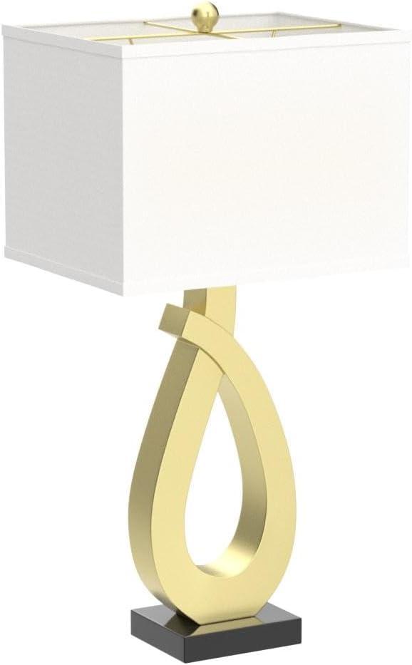 360 Lighting Simone Modern Table Lamps 28" Tall Set of 2 Sculptural Gold Metal USB Charging Port White Rectangular Shade Bedroom Living Room