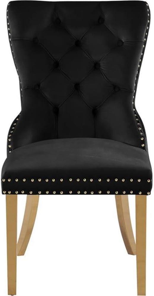 Luxurious Black Velvet 27" Dining Chair with Gold Metal Accents