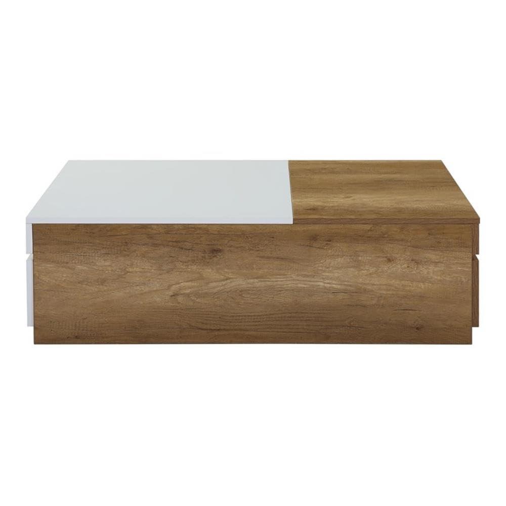 Aafje 49" Coffee Tables Oak/White Finish - Acme Furniture: Rectangular Living Room Table with Adjustable Shelves, Drawer