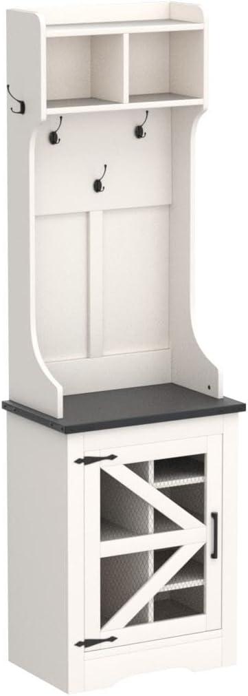 T4TREAM Farmhouse Entryway Hall Tree with Bench and Shoe Storage, Coat Rack with Coat Hooks, White