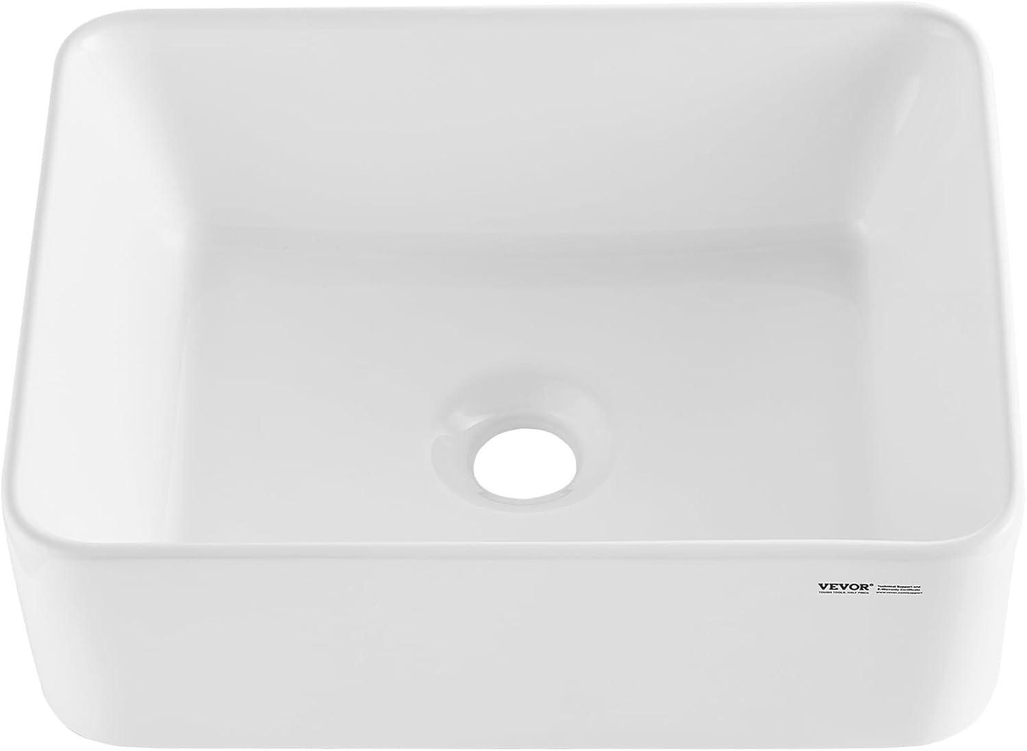 White Ceramic 16" x 12" Rectangular Above-Counter Vessel Sink