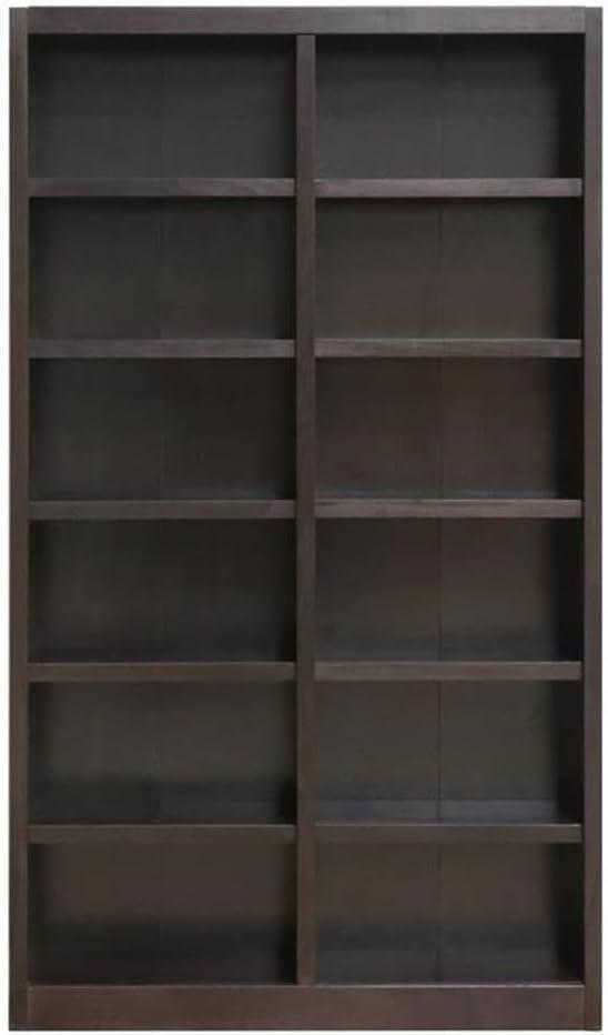 Double Wide Bookcase, Espresso Finish 12 Shelves