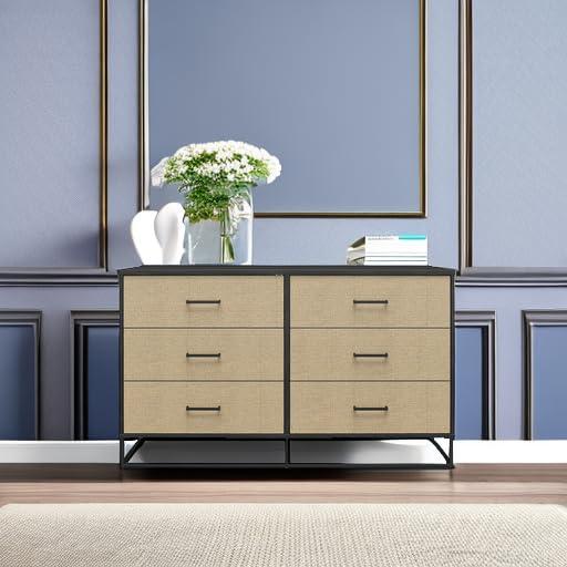 Kelly Faux Rattan 6 Drawer 53.62" W Dresser