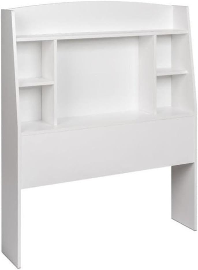 White Twin Wood Bookcase Headboard with Storage