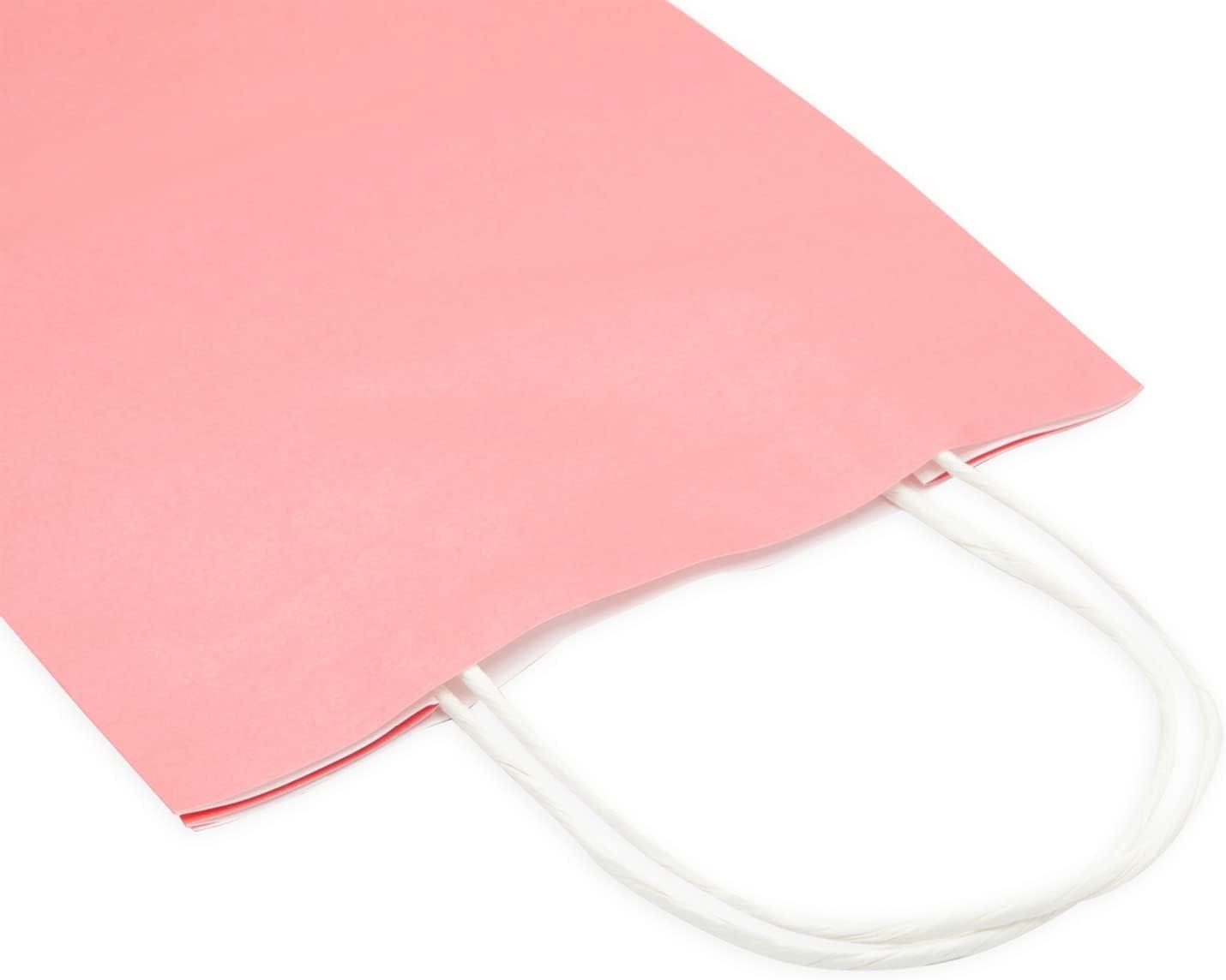 Sparkle and Bash Pink Kraft Paper Party Goodie Bags with Handles 25 Pack 8x4x10 Inches