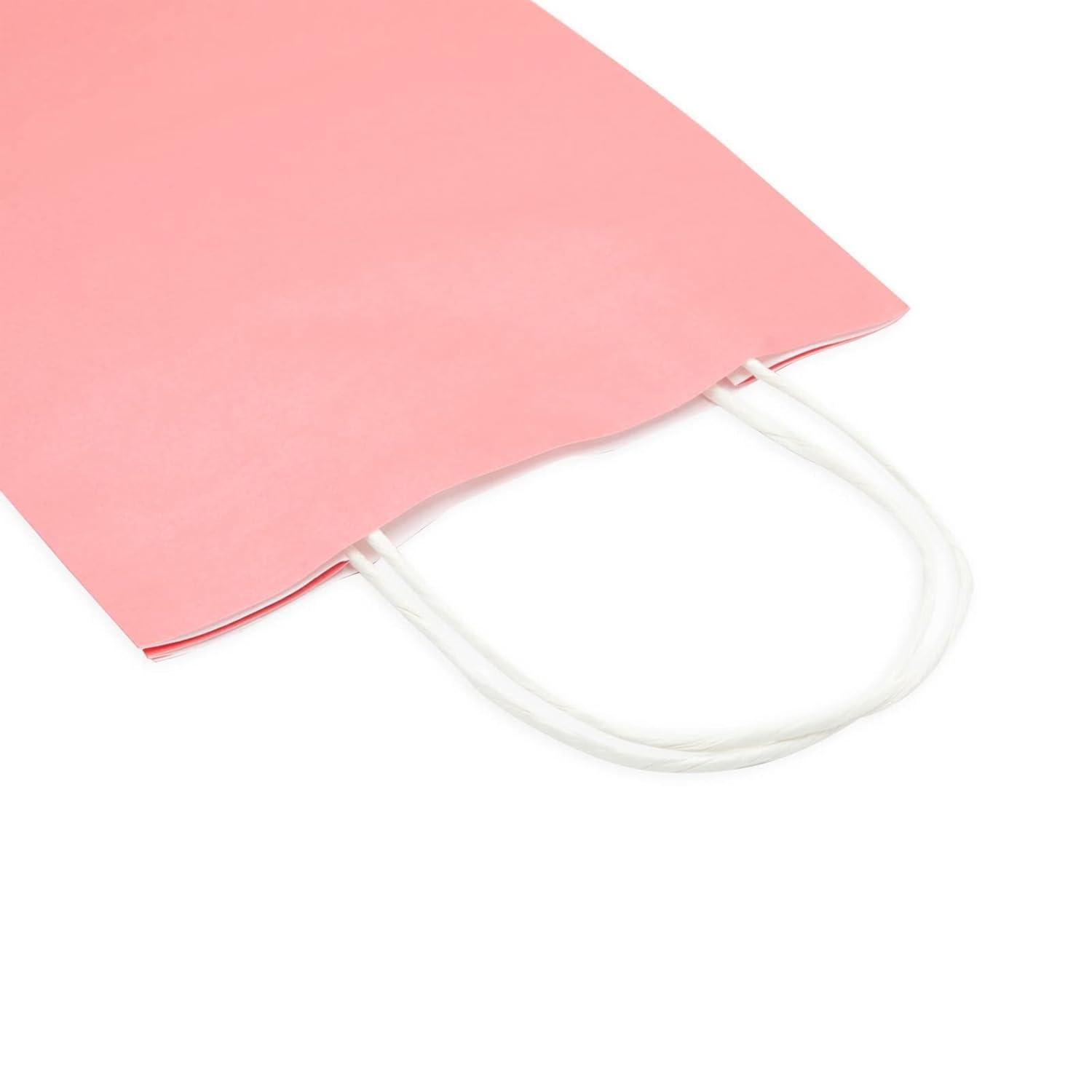 Sparkle and Bash Pink Kraft Paper Party Goodie Bags with Handles 25 Pack 8x4x10 Inches