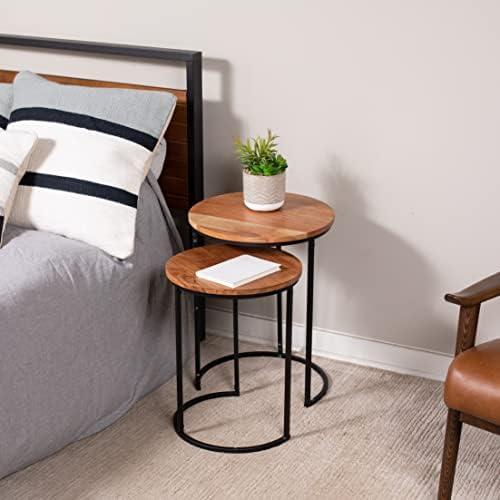 BIRDROCK HOME Wooden Nesting Side Tables - Mid Century Modern Stackable Coffee Table - Space-Saving Wooden End Table for Living Room, Bedroom, Centerpiece, Office, Balcony - Natural Mango Wood - 2 Set