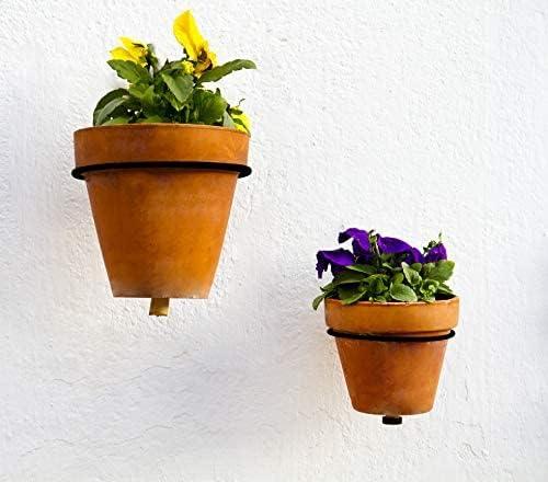 Darware 4in Metal Wall Ring Planters w/ Pots 4pk, Wall Mounted Clay Pots w/ Holders for Plants and Flowers