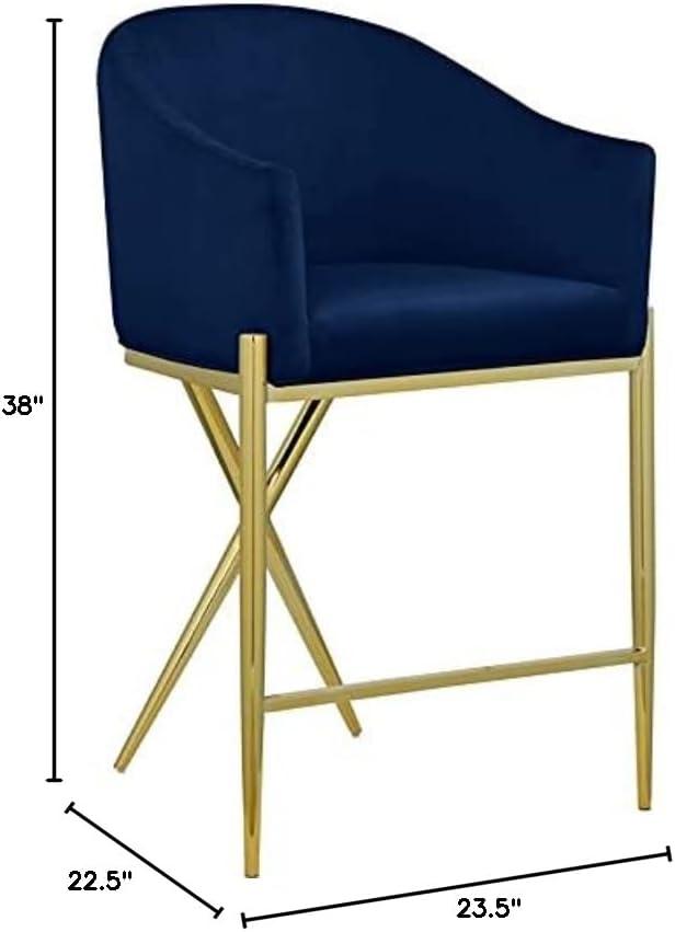 Meridian Furniture 867Black-C Xavier Collection Velvet Upholstered Counter Stool with Sturdy Gold Metal Legs, Black, 23.5" W x 22.5" D x 38" H