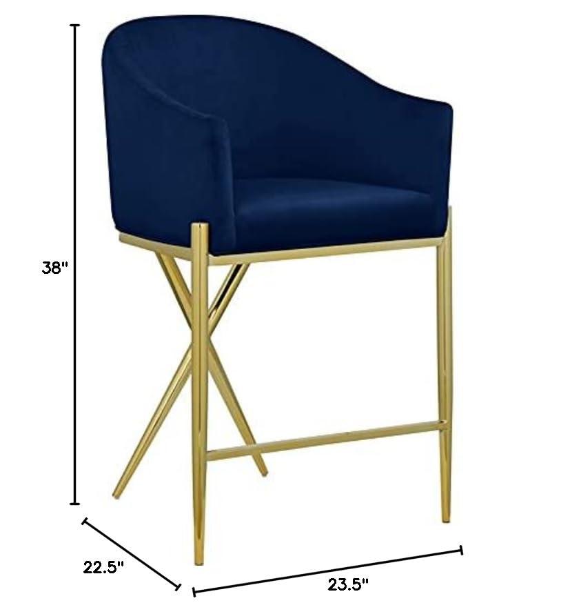 Meridian Furniture 867Navy-C Xavier Collection Velvet Upholstered Counter Stool with Sturdy Gold Metal Legs, Navy, 23.5" W x 22.5" D x 38" H