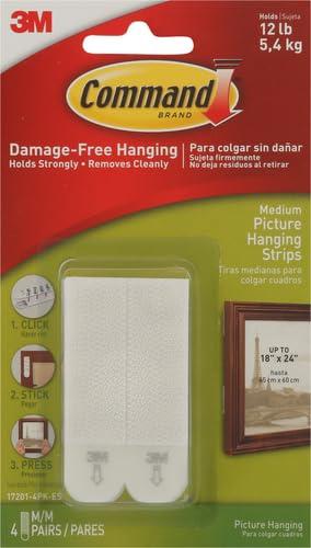 Command Medium Picture Hanging Strips White: Adhesive Wall Mounting for Art & Stationery