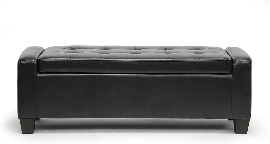 Manchester Black Tufted Leather Storage Ottoman