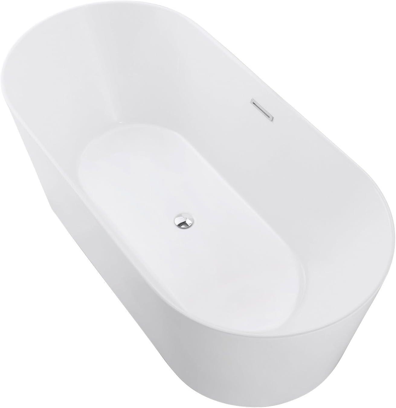 Kingston Brass Aqua Eden 54-Inch Acrylic Oval Double Ended Freestanding Tub with Drain