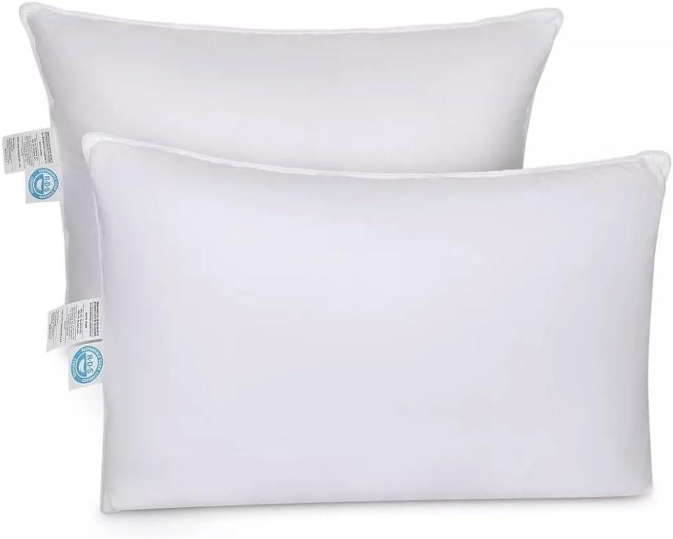 Continental Bedding 50% White Goose Down and 50% White Goose Feather Blend - Queen Size Pillow - Set of 2