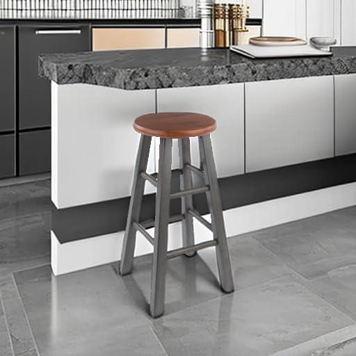 24" Ivy Counter Height Barstool Rustic Teak Brown - Winsome: Solid Wood, No Assembly, 220lb Capacity