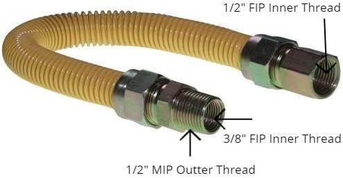24" Yellow Epoxy Coated Stainless Steel Flexible Gas Connector Hose