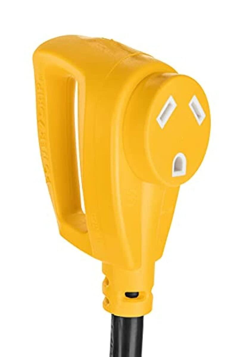 Camco Power Grip 18-inch 50 to 30-Amp Dogbone RV Electrical Adapter - 125 Volts 3750 Watts – 10/3-Gauge Wires, Yellow (55175)