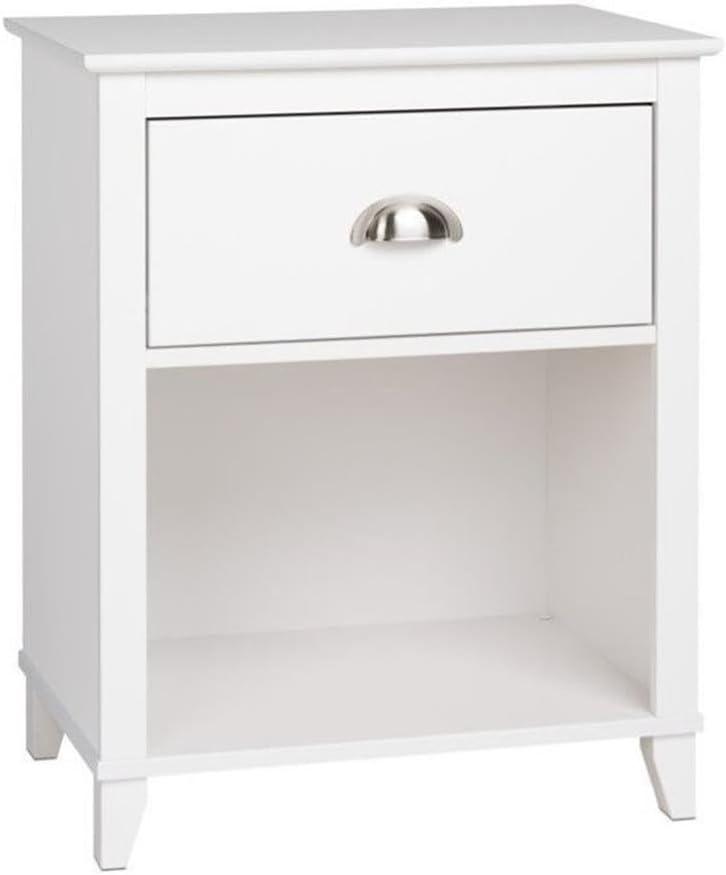 Yaletown Nightstand - White - Prepac: 1-Drawer, Open Cubby, Tapered Wood Legs, 28" Height