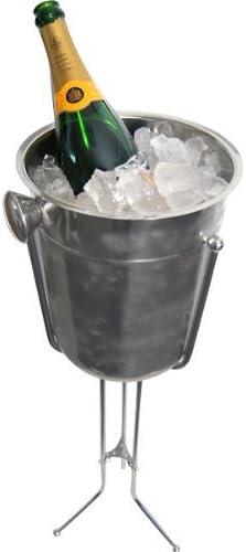 Champagne & Wine Bucket with Folding Stand - 8 Qt - Stainless Steel