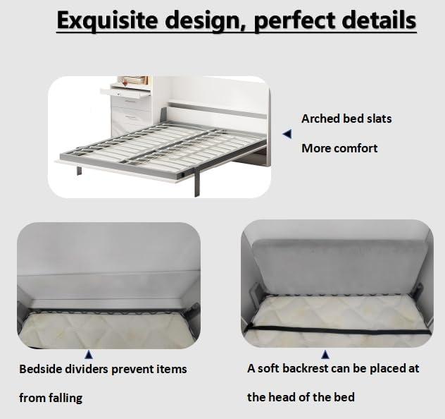 Bellemave Modern Full Size Murphy Bed with Storage Shelf and Drawers for Bedroom or Guestroom,Murphy Chest Bed Space-Saving Folding White Wall Bed with New Style,White