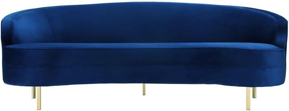 TOV Furniture The Baila Collection Modern Style Living Room Velvet Upholstery Curved Sofa with Stainless Steel Legs, Navy