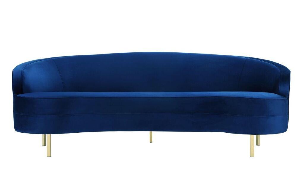 Elegant Navy Velvet Curved Sofa with Gold Stainless Steel Legs