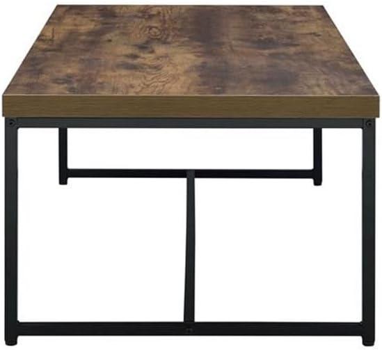 Acme Metal Framed Coffee Table with veneer Top, Weathered Oak Brown and Black