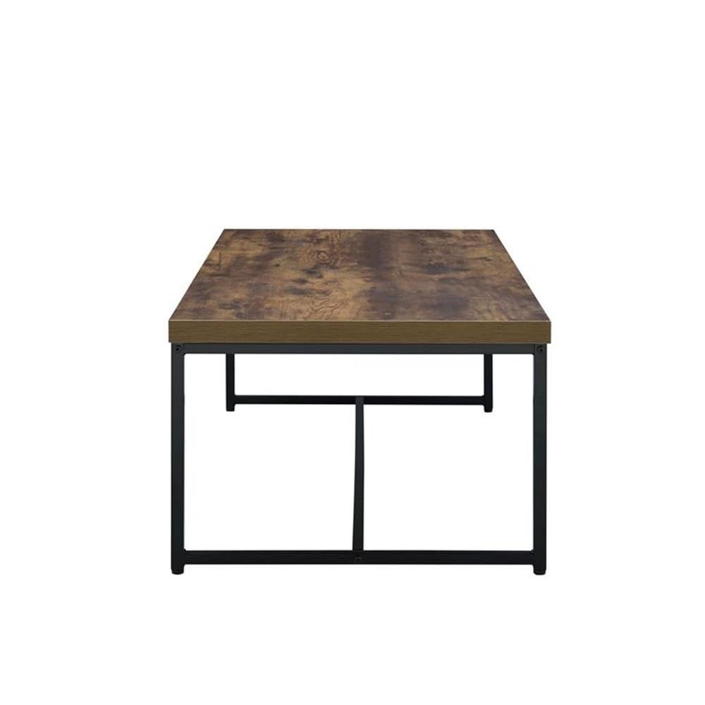 Acme Metal Framed Coffee Table with veneer Top, Weathered Oak Brown and Black