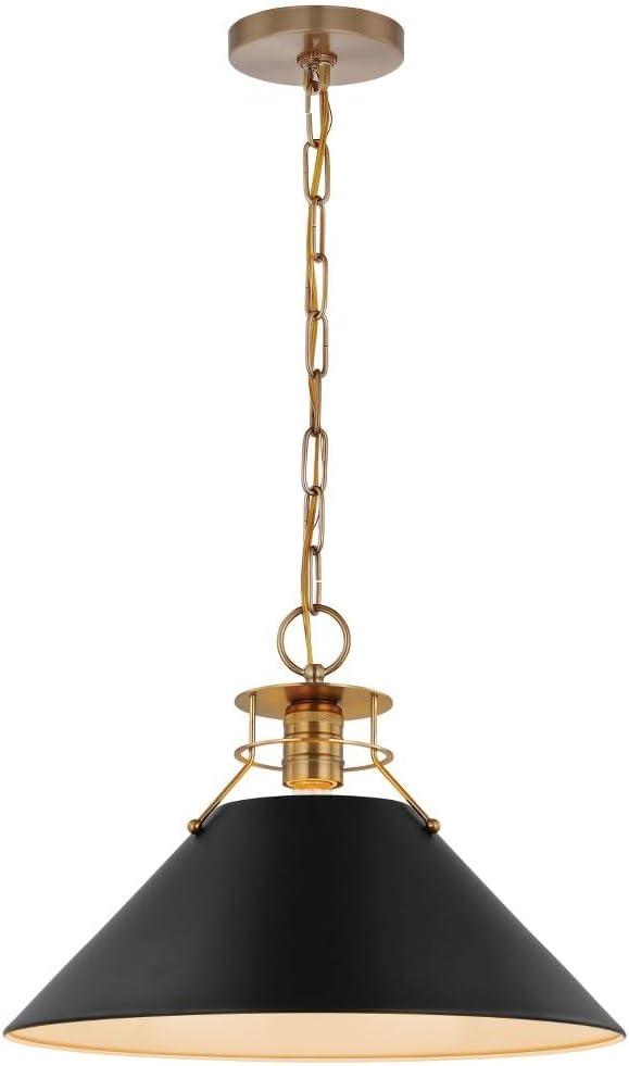 Outpost Large Matte White & Burnished Brass Cone Pendant Light