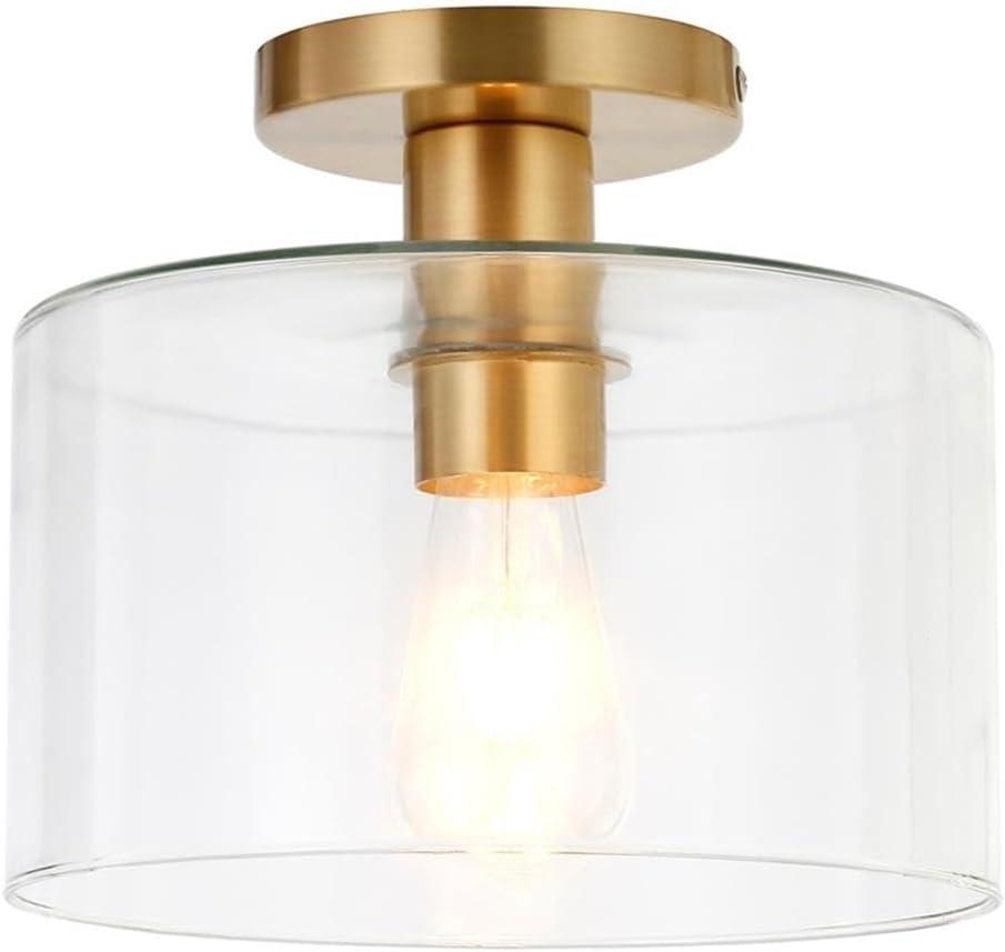 Henn&Hart 10" Brass Finish Metal/Glass Semi Flush Mount