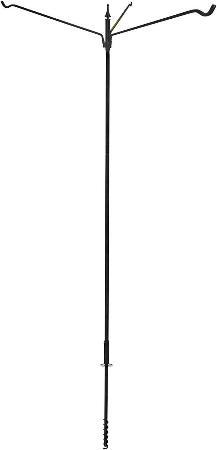 Black Steel 90" Three Arm Bird Feeder Pole with Extended Reach